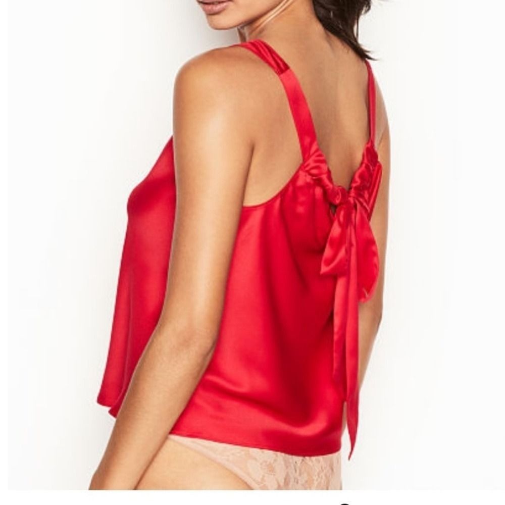 NEW! Satin Bow-back Tank Shirt sleep Small Red Top